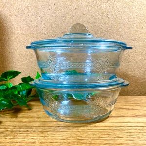 2 Vintage Fire King Sapphire Blue Philbe 10 ounce Casseroles